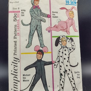 1960s Children's Onesie Costumes Kitty Bunny Mouse Dog Simplicity 6199 Child's Size 8 image 1