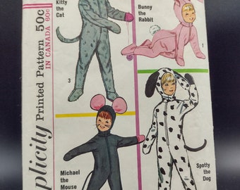 1960s Children's Onesie Costumes - Kitty Bunny Mouse Dog - Simplicity 6199 - Child's Size 8