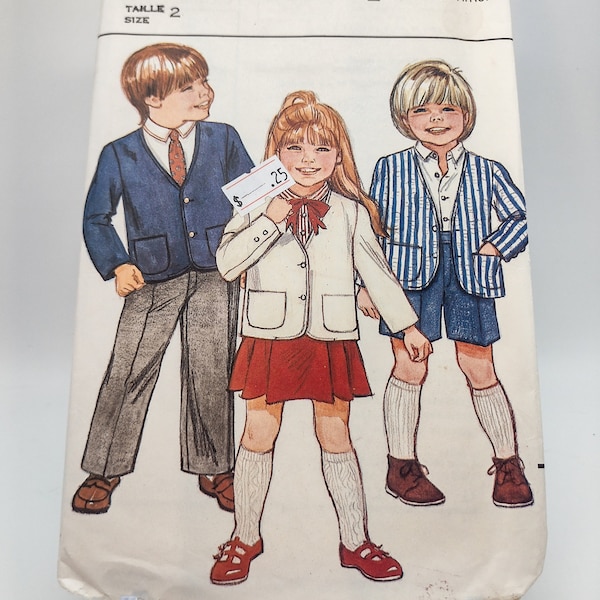 1980s Children's Suit, Jacket, Skirt, Pants Sewing Pattern - Butterick 6328 - Child's Size 2