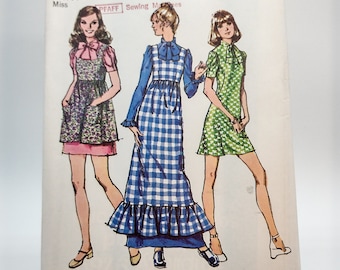 1970s Misses Dress and Pinafore Sewing Pattern - Simplicity 9769 - Misses Size 12