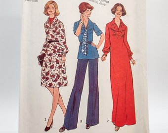 1970s Women's Dress, Top and Scarf Sewing Pattern - Simplicity 7181 - Plus Size Vintage Pattern - Size 22 1/2 and 24 1/2