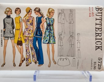 1960s Women's Dress, Tunic, Shorts and Pants Sewing Pattern - Butterick 5729 - Bust Size 44" - Uncut Plus Size Vintage Pattern