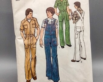 70s Men's Overalls and Coveralls Vintage Sewing Pattern - Simplicity 7052 - Size 44
