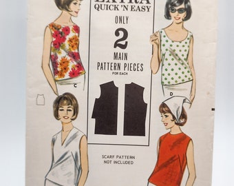 60s Sleeveless Blouse Sewing Pattern - Butterick 3286 Quick 'N Easy - Size 12 Bust 32"