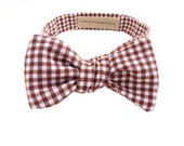 Custom Bow Tie/Bowtie Brown & White  Plaid Gingham With Your Own Personalized Date // Initials // Phrase