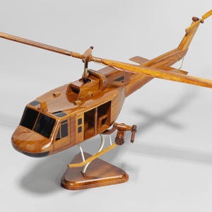UH-1 Gunship Helicopter Wood Model – Handmade Mahogany Military Aircraft | Collectible Aviation Gift