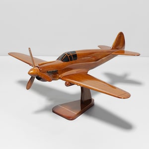 Handmade P-40 Warhawk Wooden Airplane – Mahogany WWII Fighter Jet | Vintage Warbird Collectible