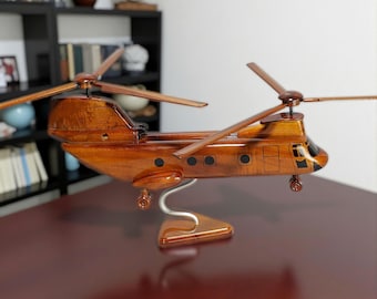 CH 46 Sea Knight Helicopter Wood Model – Handmade Military Helicopter | Aviation Collectible Gift