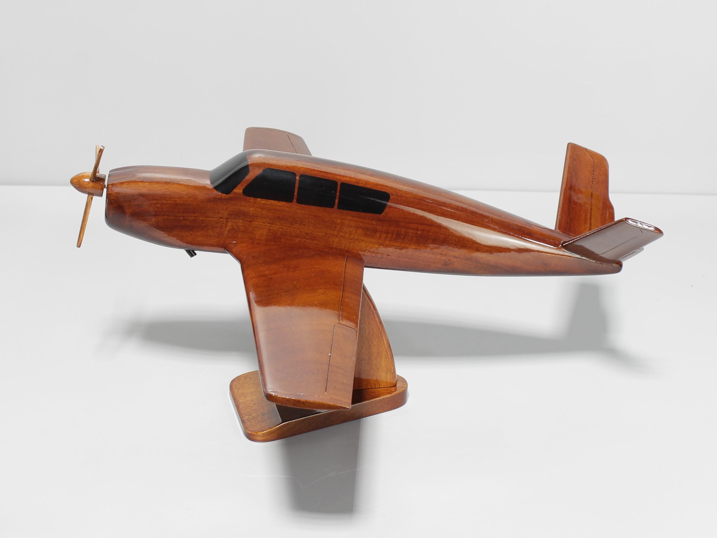 手作りV字型木製飛行機 - マホガニー製コレクターズアイテム