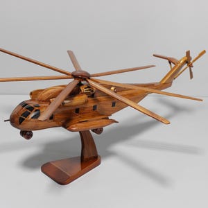 CH-53 Sea Stallion Wooden Model – Handmade Mahogany Heavy-Lift Military Helicopter | Collectible Aviation Gift