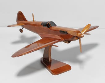 Handmade Supermarine Spitfire Wooden Model – Mahogany WWII Warbird | Battle of Britain Fighter Collectible