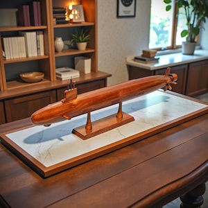 USS Virginia-Class Submarine Wood Model – Handcrafted Mahogany Naval Display Piece