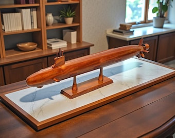 USSバージニア級潜水艦木製模型 – 手作りのマホガニー製海軍展示品