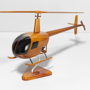 Robinson R22 Wooden Helicopter 21” – Handmade Mahogany Aircraft Model – Aviation Collectible Display for Office or Home Décor