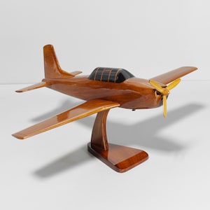 Handmade T-34 Mentor Mahogany wood Model – Vintage Trainer Airplane | Aviation Collector Gift Decor