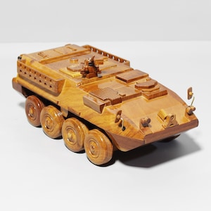 Stryker Armored Military Vehicle Wooden Model – Handcrafted Mahogany U.S. Army Gift