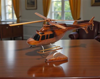 407 Utility Helicopter Wooden Model: 18 inch Handcrafted Mahogany Display Aircraft