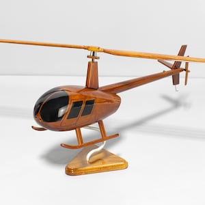 Robinson R44 Wooden Helicopter 21” – Hand Carved Mahogany Aircraft Model – Aviation Collectible Display for Office or Home Décor