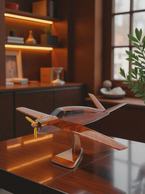 手作りV字型木製飛行機 - マホガニー製コレクターズアイテム
