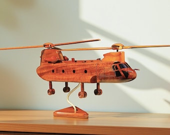 CH 47 Heavy lift Helicopter Wood Model – Handmade Military Helicopter | Aviation Collectible Gift