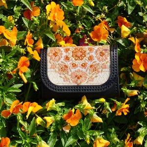 Elegante porta carte in broccato nero, motivo a fiori di gemma per uomo e donna, regalo ideale