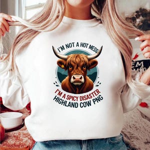 Spicy Disaster Highland Cow PNG: Funny Western T-Shirt Design (Digital Download)