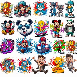 Retro Cartoon PNG Bundle: Funny Characters, T-Shirt Design (Digital Download)