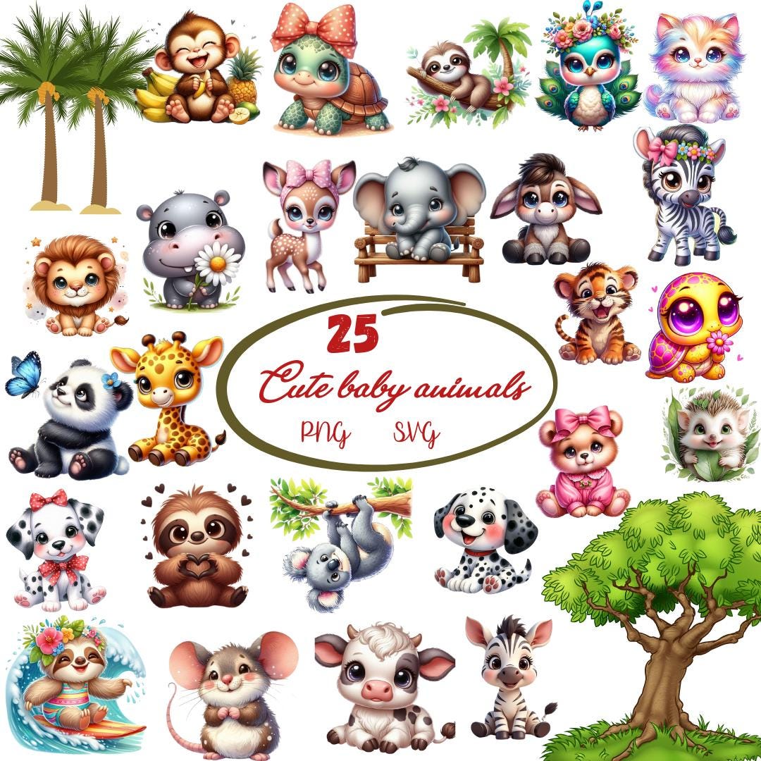 Watercolor Baby Animals Bundle, Cute Animal Clipart, Watercolor Cute ...
