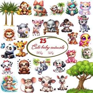Aquarell Baby Tiere Bundle, süße Tiere Clipart, Aquarell süße Tiere Clipart, Baby Tiere, Clipart Bundle, druckbare Tiere.