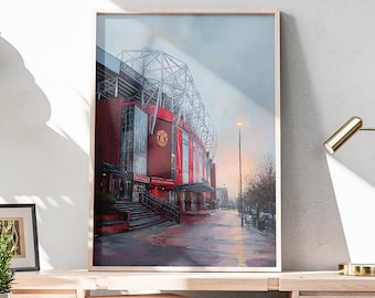 Old Trafford Stadium Art Print, Manchester United, Oil Painting Style (Digital Download)