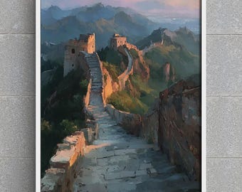 Great wall of china Digital Art Print – Great wall of china Wall Decor, Sunset Landscape Download, wall of china Poster