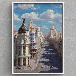 Madrid Spain Wall Art, Gran Via Cityscape Print, Spanish Architecture Painting, Madrid Skyline Art, Travel Poster Digital Download