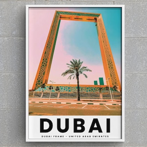 Pôster com Moldura de Dubai | Arte de Parede Moderna para Viagem | Impressão da Cidade de Dubai | Ponto de Referência dos Emirados Árabes Unidos | Decoração de Arquitetura do Oriente Médio