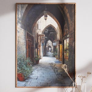 Syrian Alleyway Oil Painting | Digital Art Print | Middle Eastern Street Scene | Vintage Syria Art | Instant Download | Textured Wall Art