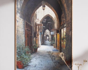 Syrian Alleyway Oil Painting | Digital Art Print | Middle Eastern Street Scene | Vintage Syria Art | Instant Download | Textured Wall Art