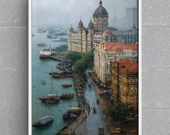 Stampa del panorama urbano di Mumbai, Hotel Taj Mahal, poster di viaggio in India (download digitale)