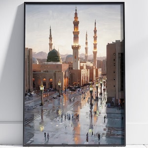 Prophet&#39;s Mosque Art Print - Al-Masjid an-Nabawi Medina Painting - Islamic Wall Art - Muslim Home Decor - Digital Download