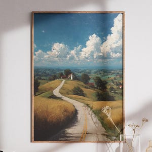Countryside Road Digital Art Print | Scenic Landscape Wall Art | Rolling Hills Artwork | Rustic Farmhouse Decor | Nature-Inspired art