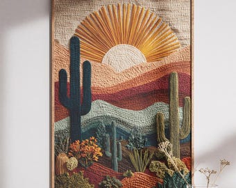 Vintage Saguaro Cactus Art Print, Southwestern Desert Landscape (Digital Download)
