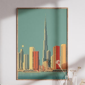 Dubai Skyline Digital Art Print | Burj Khalifa Wall Art | Modern Cityscape Poster | UAE Travel Decor | Minimalist Urban Artwork