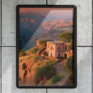 Lalibela Ethiopia Wall Art Print | Ethiopian Architecture Landscape | African Travel Poster | Historic Church Digital Art | Decor