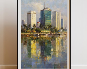 Lagos Victoria Island Art Print, Nigeria Cityscape Skyline Painting (Digital Download)