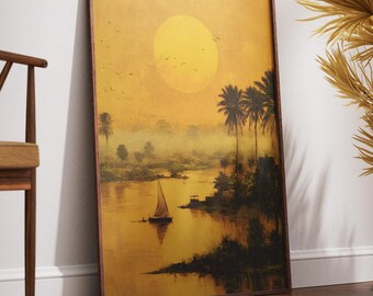 Sudan Wall Art Karima Print Nile River Sunset Golden Palm Trees Landscape Digital Download