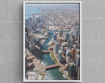 Impressão aérea do horizonte de Chicago: Arte urbana (Download digital)