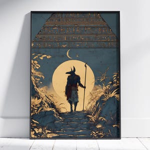 Anubis Moonlight Journey Digital Art Print | Egyptian Mythology Wall Art | Ancient Egypt God Poster | Mystical Fantasy Home Decor