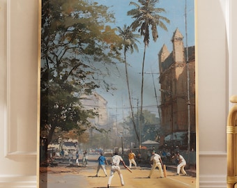 Mumbai Street Cricket Painting: India Urban Art (Digital Download)