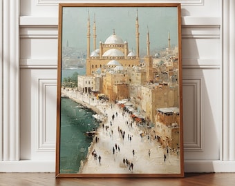 Istanbul Bosphorus Print | Ottoman Mosque Oil Painting (Digital Download)