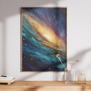 Digitale kunstafdruk spiraalstelsel | Abstract ruimteschilderij | Kosmische muurkunst | Afdrukbare download | Modern astronomiedecor | Universum-kunstwerk