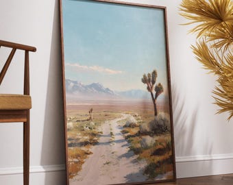 Impressão artística de uma estrada no deserto de Nevada: Paisagem vintage de Joshua Tree (Download digital)