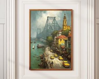 Kolkata Howrah Bridge Art Print | Impressionist Indian Cityscape (Digital Download)